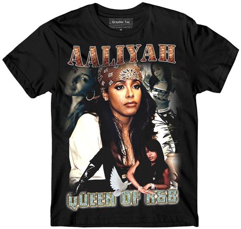 Aaliyah - crazy bootleg vintage 90s tee Graphic Tees Aaliyah, Rap Graphic Tee, 90s Rap Tshirt, Rapper Shirts Outfits, Bootleg Tee Design, Bootleg Shirt Design, Graphic Tees 90s, 90s Shirt Design, Graphic Tees Rappers