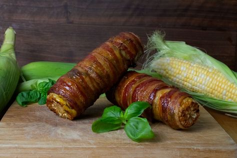 Bacon-Wrapped You'll never eat corn any other way! Bacon Wrapped Corn, Bbq Tips, Bbq Hacks, Smoked Meats, Food Donation, Fire Cooking, Corn On The Cob, Corn On Cob, Smoked Bacon