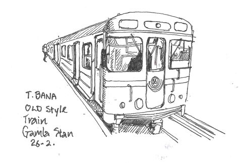 Old Style c6 train on T Bana Stockholm at Gamla Stan Metro Train Drawing, Old Train Drawing, Train Sketch Simple, Subway Train Drawing, Train Drawing Sketches, Train Station Drawing, Metro Drawing, Metro Sketch, Subway Sketch