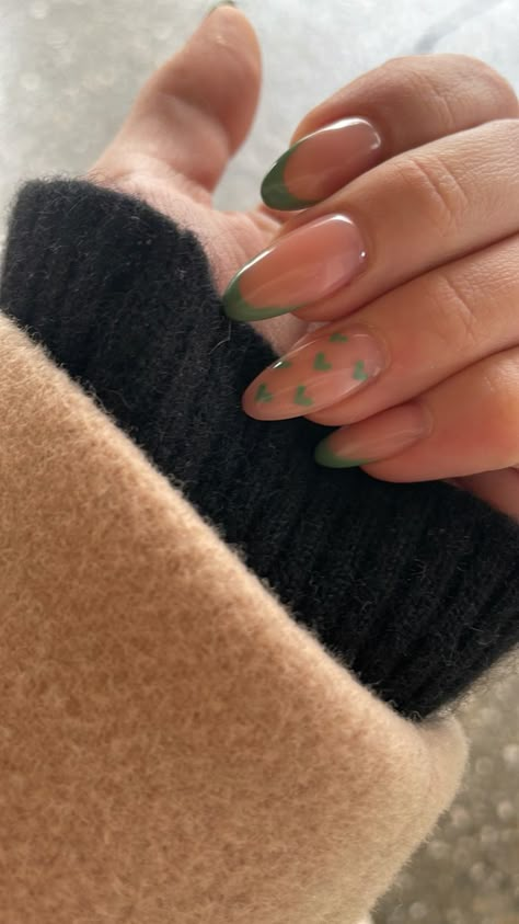 Almond Acrylic Nails Green, Safe Green Nails, Green Star Nails, Almond Nails Green, Prom Nails Green, Green French Nails, Natural Almond Nails, Homecoming Inspo, Hoco 2022