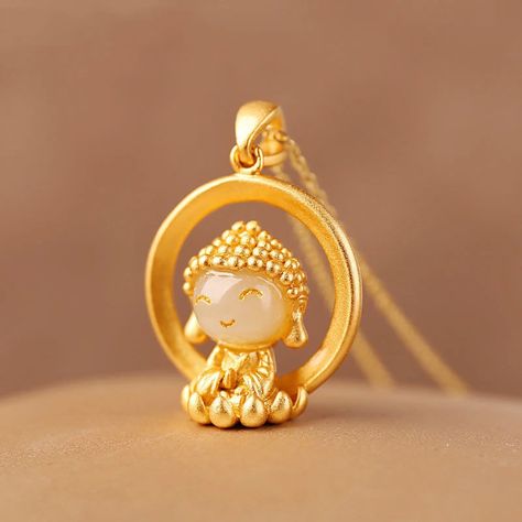 Buddha Shape White Jade Pendant Gilding Necklace – IDREAMMART Jade Pendant Necklace, Anniversary Necklace, Hetian Jade, Jewelry Style, White Jade, Silver 925 Necklace, Jade Jewelry, Jade Pendant, Sell Out