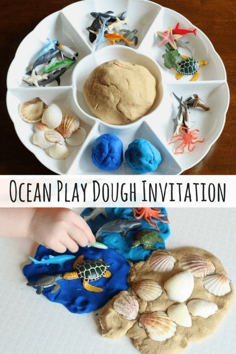 This hands-on preschool science activity is a fun way to learn about the ocean habitat while engaging in a sensory experience! Includes a recipe for sand play dough. Sand Play Dough, Play Dough Invitation, Ocean Theme Preschool, Ocean Habitat, Dough Ideas, Preschool Science Activities, Playdough Activities, Ocean Activities, Invitation To Play