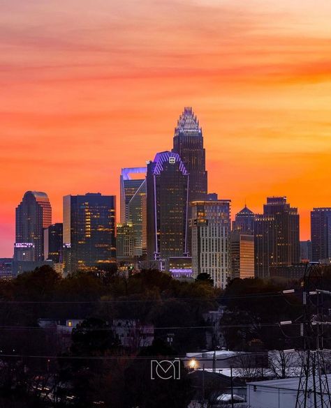 CLTGuide’s Instagram profile post: “The sunset in Charlotte last night was lit 🔥 📸 Photo 1: @mikeanthony.photos 📸 Photo 2: @mylesperhour_photography 📸 Photo 3:…” Charlotte Nc Aesthetic, Charlotte Skyline, Atlanta Travel, City Skylines, Queen City, God Bless America, Charlotte Nc, The Sunset, City Skyline