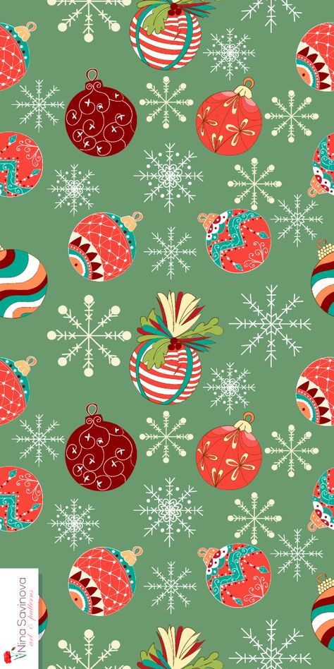 Beautiful vintage winter print with christmas balls and snowflakes on papaer, fabric and wallpaper for all your crafts, design and creative ideas.  #christmaswallpapaer #christmasballs #christmasprint #winterdecor #winterprint #homedecor Prema Party, Ornaments Wallpaper, Wallpaper Designs For Walls, Home Decor Sewing, December Wallpaper, Powerpoint Backgrounds, Christmas Tree Wallpaper, Paint Water, Fun Wallpaper