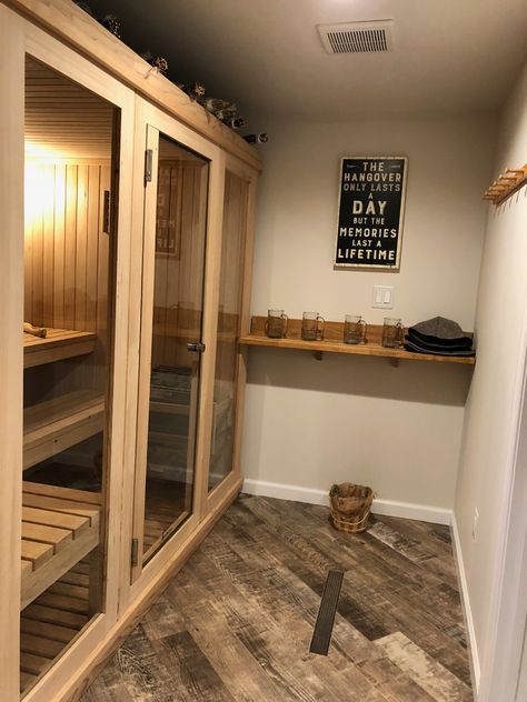 Home Sauna Room, Cave Spa, Basement Sauna, Small Man Cave, Man Cave Ideas, Home Spa Room, Home Sauna, Man Cave Shed, Man Cave Design