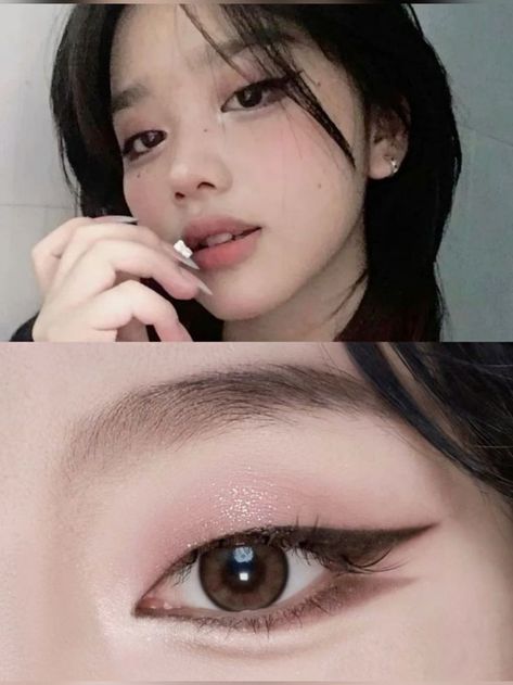 Monolid Doe Eyes, Makeup Looks Monolid Eyes, Asian Makeup Monolid Eye Tutorial, One Eyelid Makeup, Monolids Eye Makeup, Siren Eyes Monolid, Black Soft Makeup, Monolid Eyes Aesthetic, Monolid Makeup Tutorial