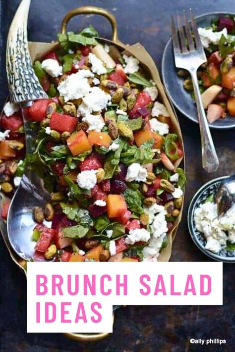 brunch salad ideas via @allyskitchen Salad Brunch Ideas, Chicken Salad Brunch Ideas, Brunch Side Salad, Healthy Brunch Sides, Brunch Salads Winter, Christmas Brunch Salad, Breakfast Salads Ideas Easy Recipes, Brunch Veggie Ideas, Healthy Brunch Ideas For A Crowd