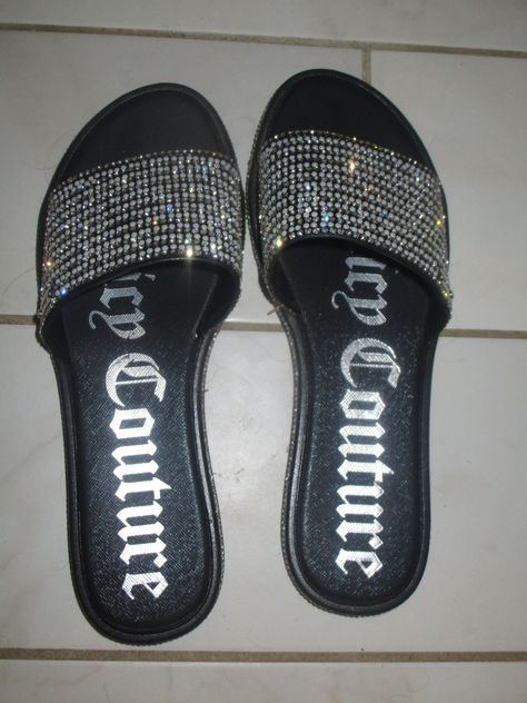 Latina Sparkly Chanclas, Diamond Chanclas, Juicy Couture Flip Flops, Juicy Couture Sandals, Juicy Sandals, Sparkly Chanclas, Bedazzled Shoes Diy, Pretty Sneakers, Sparkly Sandals