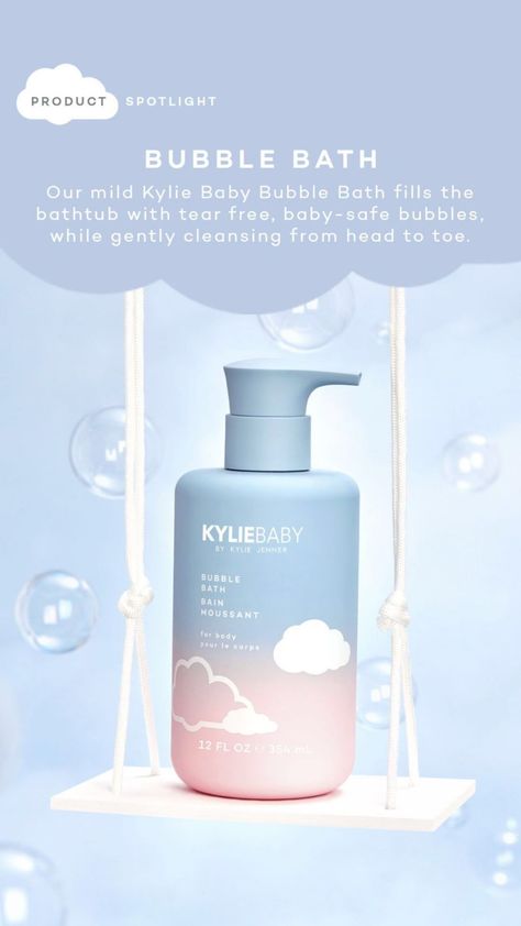 Kylie Baby Products, Baby Bubble Bath, Kylie Baby, Poster Design Layout, Baby Poster, Skincare Packaging, Baby Bubble, Food Graphic Design, Cosmetic Design