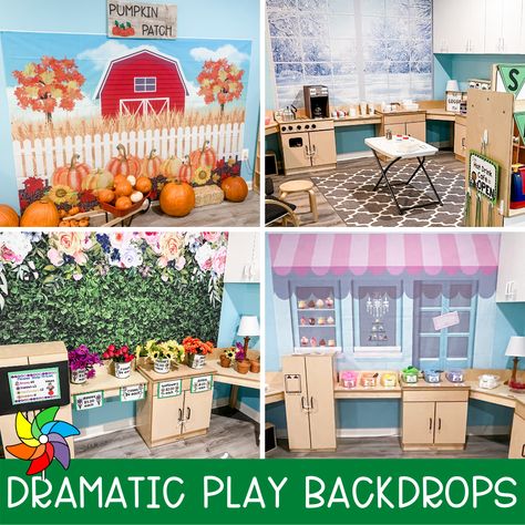 Dramatic Play Home Center, Home Living Dramatic Play Preschool, Drama Area Preschool, Dramatic Play Decor, Dramatic Play Backdrop, Small Dramatic Play Area, Dramatic Play Activities For Preschoolers, Dramatic Play House Center, Back To School Dramatic Play Preschool