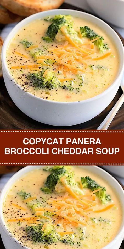 Creamy and delicious, this Copycat Panera Broccoli Cheddar Soup is a must-try recipe! Perfect for cozy dinners, this homemade version is easy to make and packed with fresh broccoli, carrots, and sharp Cheddar cheese. Enjoy a restaurant-quality meal at home with simple ingredients and step-by-step instructions. Ideal for meal prep, this soup is both budget-friendly and nutritious. Bro Colli Cheddar Soup, Panera Bread Broccoli Cheddar Soup, Cheesy Soup, Bisque Soup Recipes, Soup Video, Cheddar Soup Recipe, Copycat Panera, Savory Meals, Recipes Soup