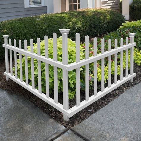 Ashley Vinyl Corner Picket Accent Fence Decorative Fence Panels, Vinyl Fence Panels, Front Yard Decor, Country Fences, Dig Gardens, Garden Fence Panels, Corner Garden, Front Yard Fence, White Picket Fence