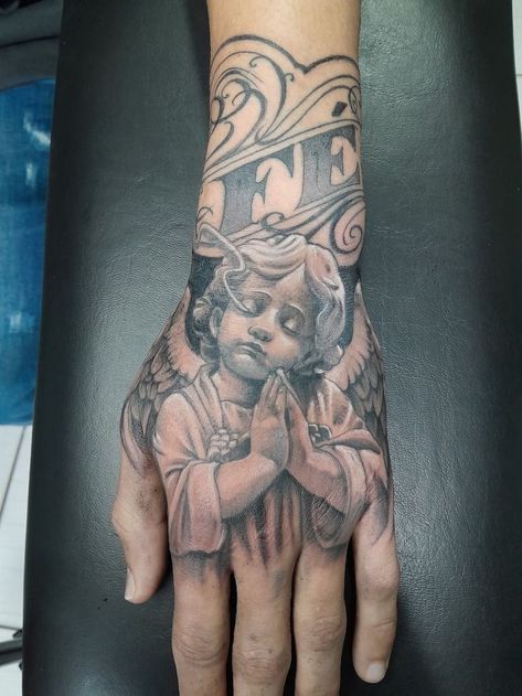 King Hand Tattoo, Letter Tattoos On Hand, Boys Hand Tattoo, Angel Hand Tattoo, Tattoo Wings, Arm Tattoos For Guys Forearm, Half Sleeve Tattoo Stencils, Hand And Finger Tattoos, Sick Tattoo