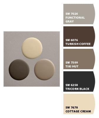 Beige And Brown Exterior House, Sherwin Williams Brown Exterior Colors, Sw Functional Gray, Cream Paint Colors, Exterior Paint Schemes, House Colors Exterior, Interior Paint Colors Schemes, Outside Paint, Color Combinations Paint