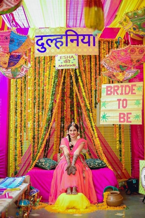 Sangeet Ideas, Haldi Decoration Ideas, Indian Wedding Decorations Receptions, Mehendi Decor Ideas, Mehendi Decor, Mehendi Ceremony, Wedding Hall Decorations, Mehndi Ceremony, Desi Wedding Decor