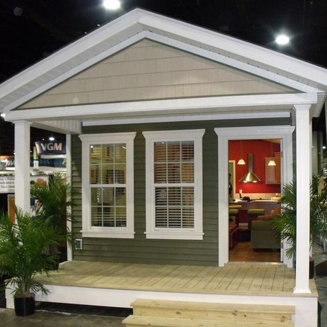 tiny home cottage with sitting porch Grandma Pods, Eco Cottage, Granny Pods, Granny Pod, Backyard Cottage, Granny Flats, In-law Apartment, Cottage Floor Plans, Tiny Cottage