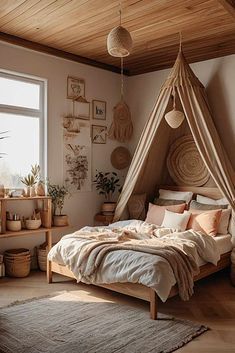 Room With Canopy Bed, Girls Boho Bedroom Ideas, Teen Boho Bedroom, Teen Girl Bedroom Ideas Aesthetic, Teen Bedroom Decor Ideas, Bohemian Girls Room, Bohemian Girls Bedroom, Renovation Bedroom, Girls Boho Bedroom