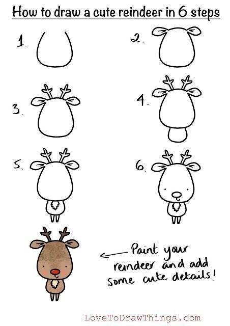 Draw a Cartoon Reindeer Trin For Trin Tegning, Easy Christmas Drawings, Cartoon Reindeer, Drawing Instructions, Christmas Doodles, Easy Doodle Art, Step Drawing, Christmas Drawing, Cute Easy Drawings