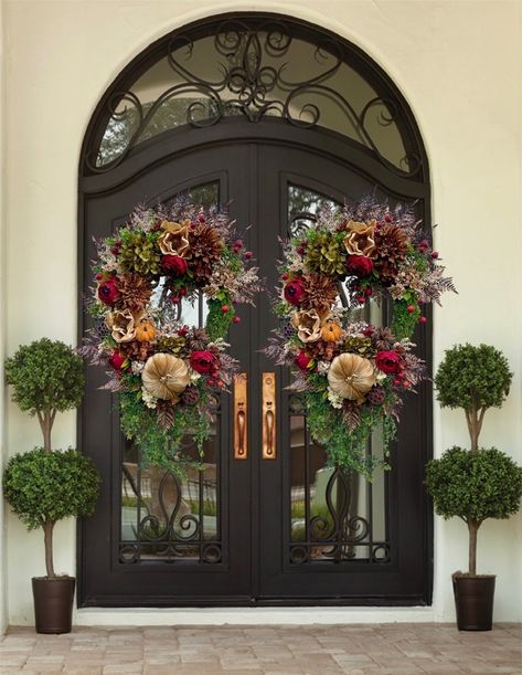 Entry Door Decor, Thankful Wreath, Outdoor Fall Decor, Porch Pumpkins, Autumn Wreaths For Front Door, Thanksgiving Wreath, Harvest Wreath, Harvest Thanksgiving, Diy Fall Wreath