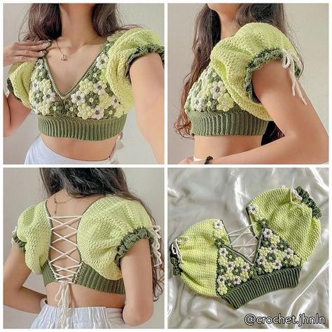 Crochet Blouse Pattern Free For Women, Crochet Top For Women, Frilly Crochet Top, Floral Crochet Top Pattern, Crocheted Tops For Women Free Pattern, Crochet Fairy Tops Free Patterns, Crochet Cottagecore Top, Crochet Crop Top Pattern Free Tutorials, Flower Crochet Top Pattern