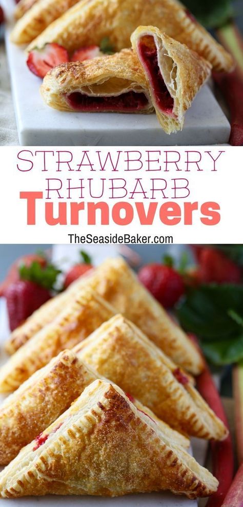 Strawberry Rhubarb Danish, Strawberry Rhubarb Puff Pastry, Rhubarb Puff Pastry, Rhubarb Turnovers, Vegetable Pies, Strawberry Turnovers, Strawberry Rhubarb Recipes, Best Rhubarb Recipes, Phyllo Recipes