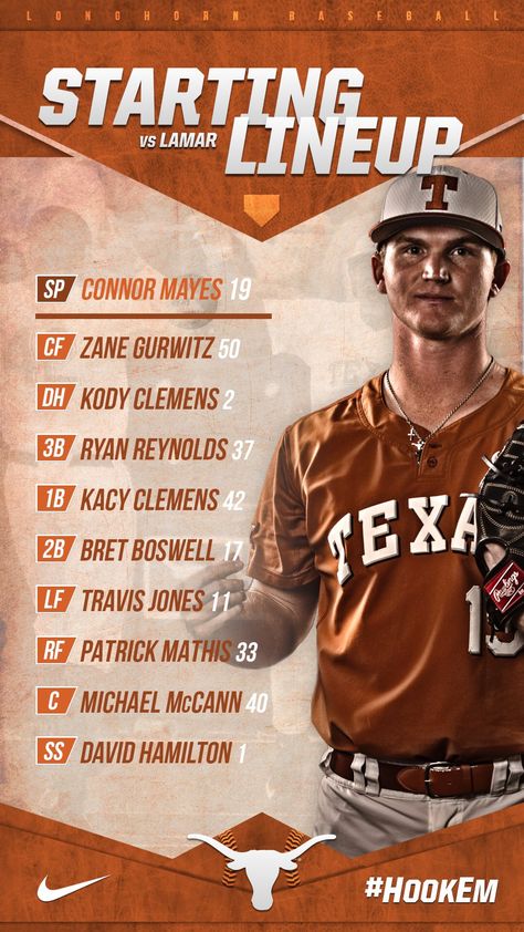 Texas Lineup Graphic, Starting Lineup Graphic, Baseball Social Media, Baseball Sports Graphics, Baseball Flyer Design, Texas Poster Design, Baseball Lineup Graphic, Baseball Starting Lineup Graphic, Baseball Lineup