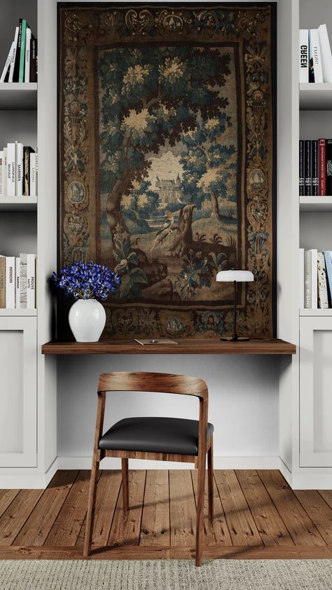 Gorgeous Vertical French Verdure Tapestry Spot On Reproduction RE60650 – Romantic English Tapestry In Bedroom, Antique Tapestry, Leather Book Covers, Medieval Tapestry, Tapestry Bedroom, Interior Accents, Vintage Tapestry, Elegant Home Decor, Painting Wallpaper