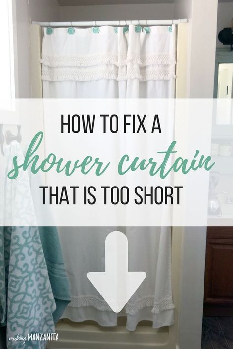 How to fix a shower curtain that is too short | Shower curtain is too short | Shower curtain not long enough | Short shower curtain | Making shower curtain longer | Bathroom hack | How to make your shower curtain longer | How to make your shower curtain t Short Shower Curtain, Short Shower, Shower Interior, Rustic Bathroom Shower, Canyon House, Curtain Macrame, Diy Shower Curtain, Bathroom Window Curtains, Curtains Pictures