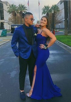 Royal Blue And Gold Prom Couple, Cobalt Blue Homecoming Couple, Wedding Matching Outfits For Couples, Matching Fits Couples Prom, Royal Blue Prom Tuxedo Ideas, Cobalt Blue Prom Couple, Matching Formal Outfits For Couples Prom Dresses, Prom Royal Blue Dress Couple, Royal Blue Tux Prom