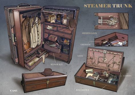 ArtStation - Steamer Trunk Steampunk Artwork, Props Concept, Travel Trunk, Props Art, Rpg Map, Fantasy Props, Steamer Trunk, Futuristic Art, Game Concept Art