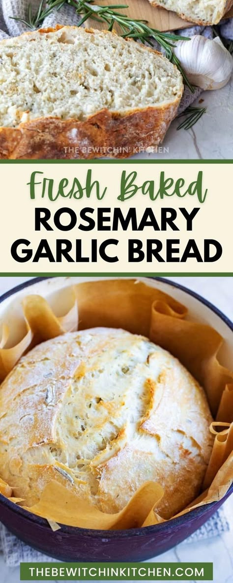 Oven Garlic, Rosemary Garlic Bread, Rosemary Bread, Pembuat Roti, Dutch Oven Bread, Knead Bread Recipe, Homemade Bread Recipes Easy, Herb Bread, Artisan Bread Recipes