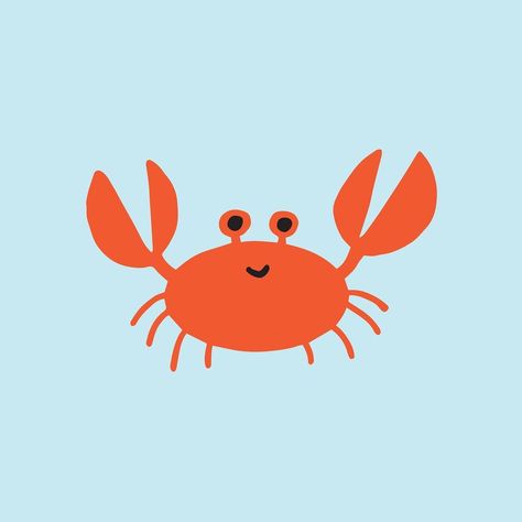 Crab Vector Illustration, Cartoon Crab Drawing, Crab Painting Easy, Cute Crab Illustration, Crustaceans Drawing, Cute Crab Drawings, Cute Patterns To Draw, Crab Drawing Simple, Cute Summer Drawings