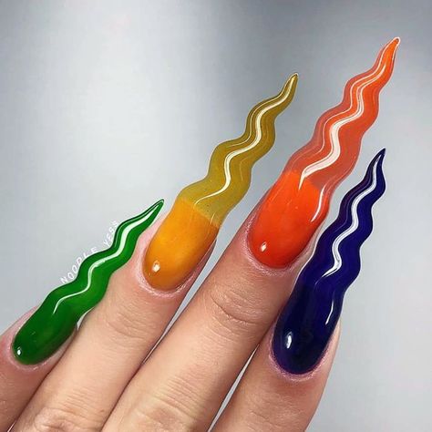 Weird Nail Designs, Editorial Nails, Wave Nails, Nail Quotes, Hair Glitter, Fun Nail Colors, May Nails, Claw Nails, Blush Nails