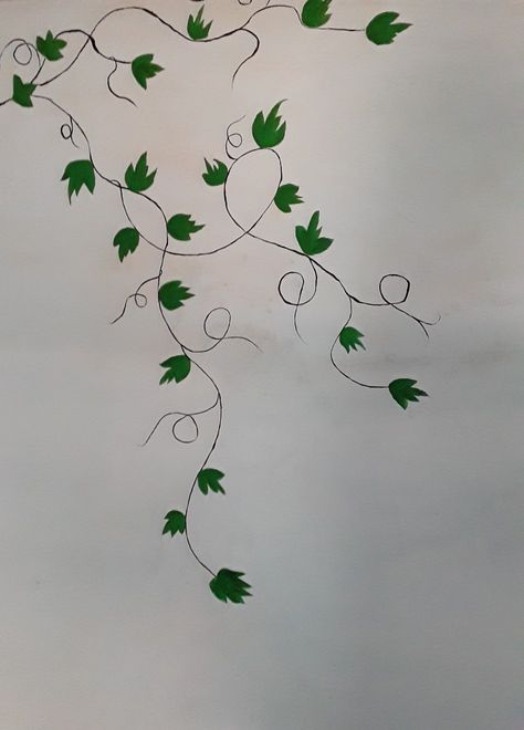 Vine Wall Painting, How To Paint Vines, Flower Mural Wall Paintings, Wall Painting Aesthetic, How To Draw Vines, Painted Vines, Vines Art, Flower Wall Painting, Simple Wall Paintings