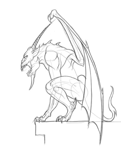 Cute Gargoyle, Gargoyle Drawing, Gargoyles Art, Gargoyle Tattoo, Lines Drawing, Graphic Novel Illustration, Dungeons And Dragons Miniatures, Mythical Creatures Art, Ink Sketch