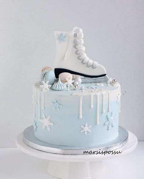 Winter Cakes Birthday, Ice Skating Cake, Skating Cake, Ice Princess Party, Winter Birthday Themes, Ice Skating Birthday Party, Roller Skate Cake, Skating Birthday Party, Modern Birthday Cakes