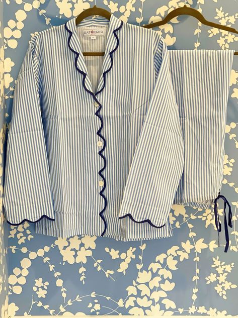 Blue Striped Pajama Set — Gatopard Cute Pjs Aesthetic, Chic Pajamas, Striped Pajama Set, Pajamas Aesthetic, Pajama Style, Pijamas Women, Striped Pajama, Pjs Set, Cute Pjs