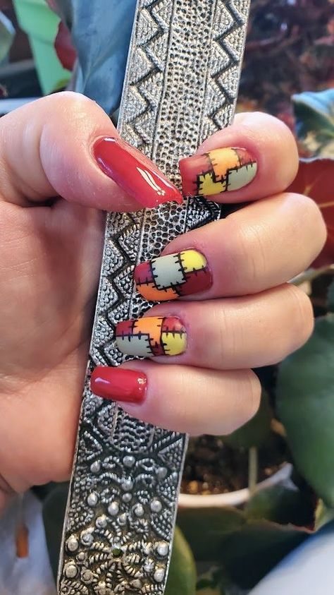 Fall patchwork nails Patchwork Nails, Fall Patchwork, November Nails, Cute Gel Nails, Nail Designs Glitter, Nails Inspiration, Nail Inspo, Hair And Nails, Gel Nails