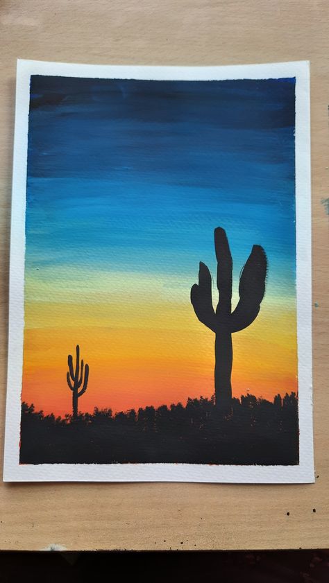 Step by step tutorial to create this desert sunset painting . #paintingtutorial #easysunset #art #sunset Sunset Art Tutorial, Texas Sunset Painting, Watercolor Desert Sunset, Sunset Marker Drawing, Blue Sunset Painting, Sunset Background Painting, Sunset Painting Easy Step By Step, Desert Sunset Painting, Sunset Art Painting