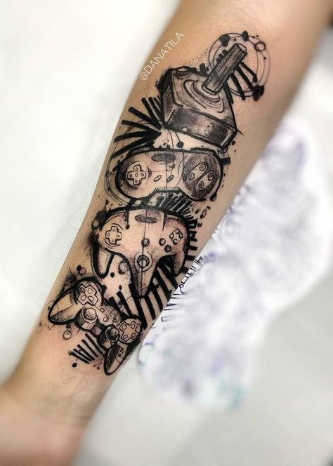 Trap Tattoos For Women, Joy Tattoo, Nintendo Tattoo, Nerdy Tattoos, Gamer Tattoos, Surreal Tattoo, Money Tattoo, Pokemon Tattoo, Spooky Tattoos