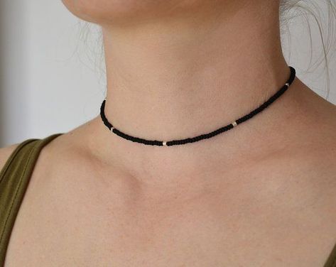 Your place to buy and sell all things handmade -  Beaded Choker – Silver 925 beads – Short necklace – Sead bead necklace – Black beaded choker – Chocker – Chocker necklace – Simple necklace – Mens necklace – Unisex necklace – Unisex Jewelry – Boho – Bohemian – Black necklace – Short necklace  This tiny short choker necklace is made from opaque black sead beads, silver 925 beads ans silver clasp. Its tiny and delicate. Unisex model, may be as mens necklace too. You received the similar item.  Le Sead Bead Necklace, Choker Ideas, Kalung Choker, قلادات متدلية, Beaded Jewelry Necklaces, Indie Jewelry, Mens Necklace, Chocker Necklace, Black Beaded Jewelry