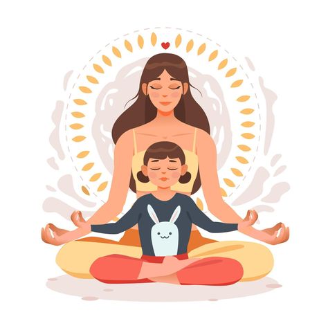 Mother and kid practicing yoga exercises. Mom and baby are sitting in the lotus position. Parent and daughter during workout. Vector illustration Kids Yoga Poses, Yoga Illustration, Sick Baby, Baby Yoga, Yoga Photos, Yoga Mantras, English Verbs, Mindfulness For Kids, Yoga Exercises