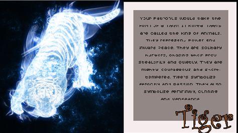 Extras. What Would Your Patronus Be?: I think a tiger. I'd love that, and it sounds right! If not, probably a wolf. Tiger Patronus Art, Patronus Art, Patronus Harry Potter, Harry Potter Aesthetic, A Tiger, A Wolf, 30 Day Challenge, Storytelling, Harry Potter