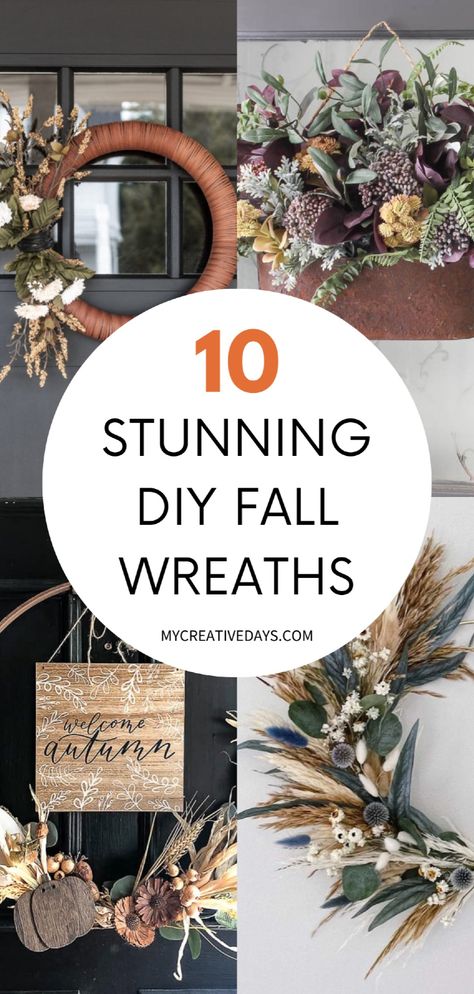 Need a cheap and easy DIY fall décor idea? We're sharing 10 cute and easy DIY fall wreaths for your front door, living room, mantel, and more! Whether you're looking for a DIY fall wreath from nature, with ribbons, burlap, or dollar tree items, we have the perfect DIY fall wreath decoration tutorials for you. Click through for this and more fun DIY fall crafts ideas for adults. DIY fall decorations wreath. Give Thanks Wreath, Diy Wreath Burlap, Cheap Diy Fall Wreath, Non Wreath Front Door Decor, Natural Door Wreath, How To Make A Hoop Wreath, Diy Fall Wreath From Nature, Boho Fall Wreaths For Front Door, Diy Winter Wreath Ideas