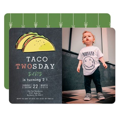 Taco Twosday Tuesday Chalkboard Photo 2Nd Birthday Invitation #birthdayinvitations #birthday #1stbirthdayinvitations #quinceanerainvitations #birthdayinvitationstemplate #birthdayinvitationcard #disneybirthdayinvitations #zazzle #zazzleinvitation Taco Twosday Birthday Boy, Taco Bout A Party, Party Chalkboard, Taco Twosday, 2nd Birthday Party For Boys, 2nd Birthday Boys, Mexican Birthday, 2nd Birthday Party Themes, Photo Birthday Invitations