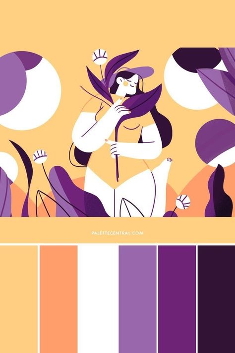 Yellow Pantone, Yellow Palette, Orange Palette, Purple Palette, Retro Color Palette, Orange Color Palettes, Procreate Illustration, Purple Color Palettes, Hex Color Palette