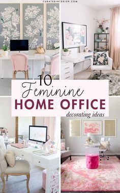 Feminine Home Office Classy, Feminine Office Space, Office Decor Ideas For Women, Feminine Home Office, Parisian Balcony, Feminine Office Decor, Pink Home Office, Pink Office Decor, Feminine Home