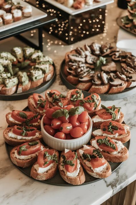 A photo of a  Bruschetta Trio a new years eve appetizers New Year’s Eve Canapés, Orderves Appetizers Fancy, New Years Platter, New Years Eve Buffet Table, New Year Finger Food, Food Ideas For New Years Eve Party, Easy New Years Eve Food, New Year Eve Appetizers, New Year’s Eve Dinner Party