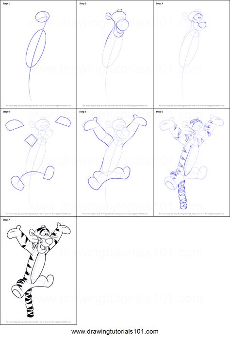 How to Draw Tigger from Winnie the Pooh printable step by step drawing sheet : DrawingTutorials101.com Tigger Drawings Easy, How To Draw Winnie The Pooh Easy, Tiger Winnie The Pooh Drawing, How To Draw Disney Animals, How To Draw Cartoon Characters Disney, How To Draw Tigger Step By Step, Winnie The Pooh Drawing Tutorial, How To Draw Winnie The Pooh Characters, Winnie The Pooh Drawing Step By Step