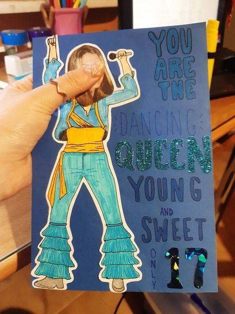 Mamma Mia, ABBA, birthday card, birthday, 17, dancing queen Mamma Mia Dancing, Mamma Mia Dancing Queen, 17 Birthday, Happy Birthday Cards Handmade, Happy Birthday Cards Diy, 17th Birthday Gifts, Birthday Presents For Friends, Queen Gifts, Bestie Birthday